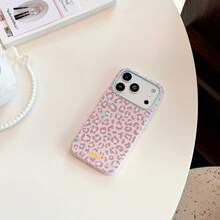 Funda de teléfono con estampado de leopardo y estrella GUCADI, compatible con Apple 17pm, 18 Pro, estilo coreano dulce y fresco, brillante 15, carcasa suave 16, personalizada 13, estilo femenino, estilo vintage, estilo geométrico, estilo minimalista, estilo de bloques de color, estilo de nicho, estilo - Polvo de fresa - Ver 3