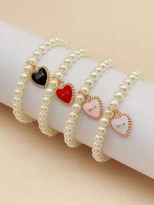 G-S 4pcs Faux Pearl Round Bead Butterfly Small Flower Sunflower Cute Girl Party Beach Daily Versatile - Heart*4pcs - View 1