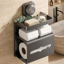 1pc Small Kitchen Suction Cup Wall Mounted Storage Rack, Multi-Layer With Adhesive Backing, Suitable For Paper Towels, Kitchen Utensils, Space-Saving Kitchen Organizer, Ideal For Renters And Small Spaces - Multicolor - View 11