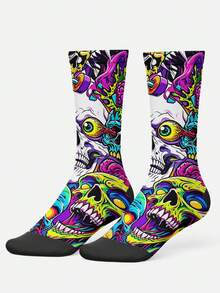 Cool 360° Printed Men's Socks - Street Style Socks, Halloween Pumpkin & Skull Patterns, Street Style, Colorful, Fun Socks, Suitable For Daily, Holiday And Party Occasions - Multicolor - View 4