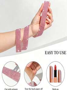 Self-Adhesive Shiny Crystal Rhinestone Tape, Rhinestone Hot-Fix Sticker Strip, Christmas Wedding Party Decoration Sticker, Suitable For Car, Desktop, Handmade Jewelry Packaging, Rhinestone Craft Tape - 1 Yard Pink - View 7