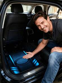 Blue Hexagonal Pattern Car Floor Mats 4pcs Universal Fit Futuristic Design Auto Interior Mat Set For Most Cars Stylish Vehicle Floor Protection Cushion Car Interior Decoration Accessory - A - View 2