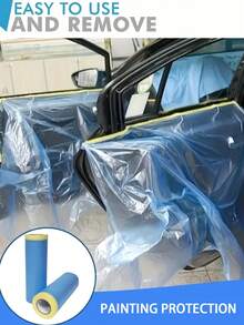 1 Roll Automotive Spray Paint Masking Film, Heat Resistant, Non-Penetrating, Electrostatic Adsorption, PE Film For Car Paint Protection - Blue - View 3