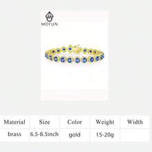 MDFUN 18K金閃耀光環藍色藍寶石鏈條手鍊，婚禮與派對專屬個性化珠寶 - 金藍鋯 - 查看 11