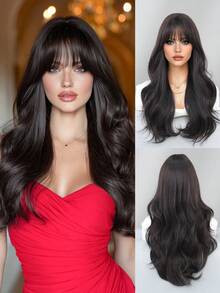 7JHH WIGS Loose Long Wave Curly Wigs For Women 26 Inch Air Bangs Wavy Wig Heat-Resistant Synthetic Fluffy For Daily Wear, Music Festival Party Use( Dusty Purple, Blac-Brown ) - Multicolor - View 2