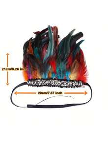 2pcs Peacock Blue Feather Wrist Cuffs With Faux Pearl Decor, Suitable For Halloween Party Cosplay Women's Costume Accessory - Multicolor - View 8