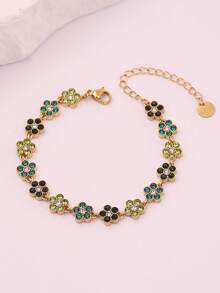 Freegrow 1pc Multicolor Floral Stainless Steel Bracelet Suitable For Women's Daily Wear - Gold - View 17