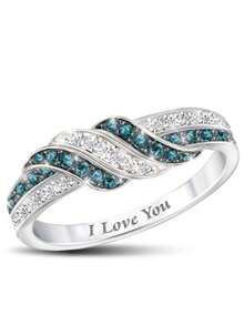 1pc Fashion Zinc Alloy Bar Decorative Ring, Silver Tone Inlaid With Blue & White Rhinestones, Luxury Party & Daily Wear Decorative Finger Ring - White - View 2