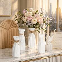 5/10pcs White Striped Plastic Vase Set With Jute Rope Decoration, Modern Vertical Stripe Home Decor Vase, Small Desktop Vase For Living Room, Bedroom, Office, Wedding, Nordic Style Home Desktop Ornament, Table Centerpiece, Suitable For Wedding, Party And Daily Decoration - Clear - View 6