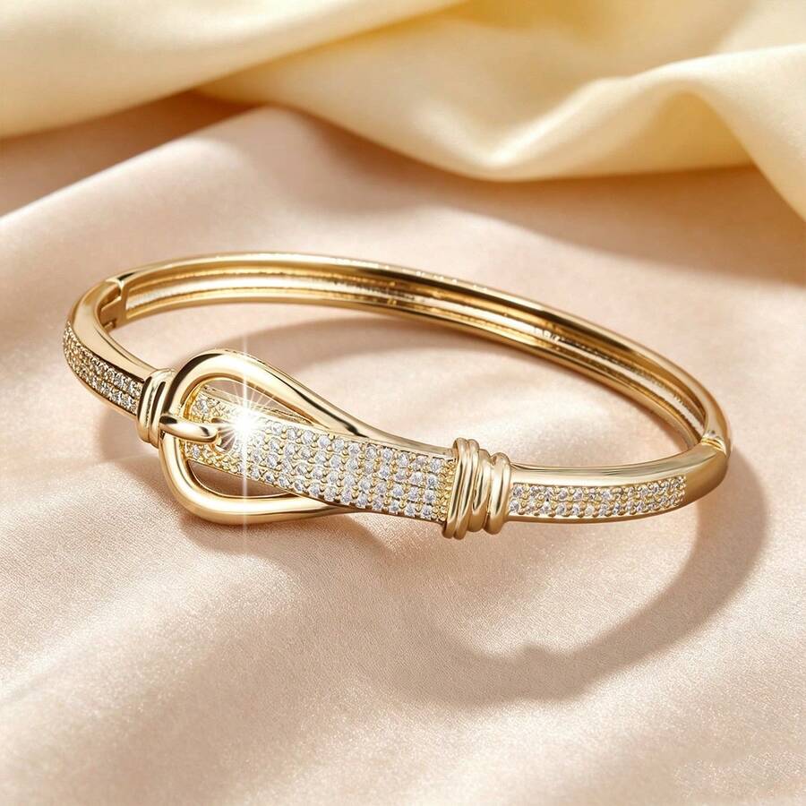 1pc Minimalist Button-Shaped Design Cubic Zirconia Inlaid Women Bracelet - Multicolor - View 1