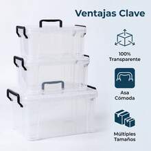 FICOZY Set 2 Cajas Almacenamiento 6L+12L Transparente con Asas Cierre Apilable para Hogar Oficina - 6L+12L - Ver 2