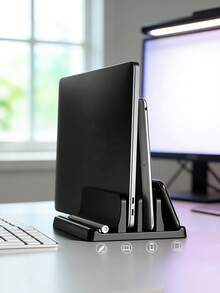 Multi‑Slot Adjustable Vertical Laptop Desk Stand, Multi‑Device Desktop Storage Organizer Holder, Anti‑Scratch Rubber Pad Space‑Saving Dock For Laptops, Tablets, Smartphones For Office Home Desktop Organization - View 2