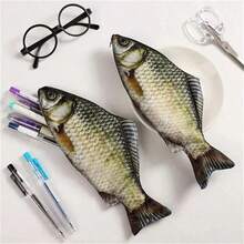 1pc Creative Realistic Carp Zipper Pencil Case, Pencil Box, Makeup Bag, Fun Student Stationery Box, Large Capacity Novelty Stationery Bag, Party Gag Accessory, Suitable For Student Campus Daily Use, Desk Storage, Learning Supplies, Pencil Pouch, Back To School Season Gift - Black - View 5