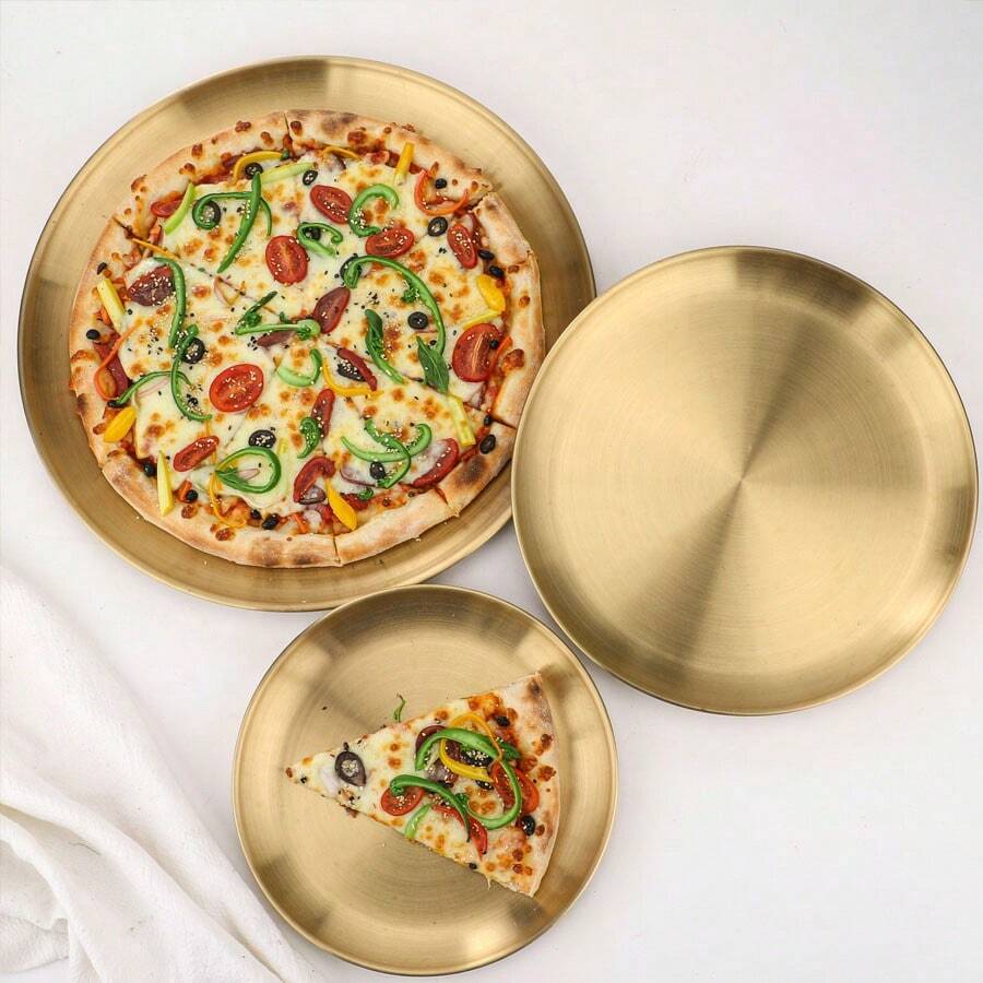 1pc Stainless Steel Breakfast Plate, Serving Tray, Hospitality Plate, Multi-Purpose Snack Tray, Bone Plate, Perfect For Pizza, Snacks, Desserts, Steak, BBQ And More, Suitable For Restaurant, Outdoor Camping, Home Use And Commercial Use