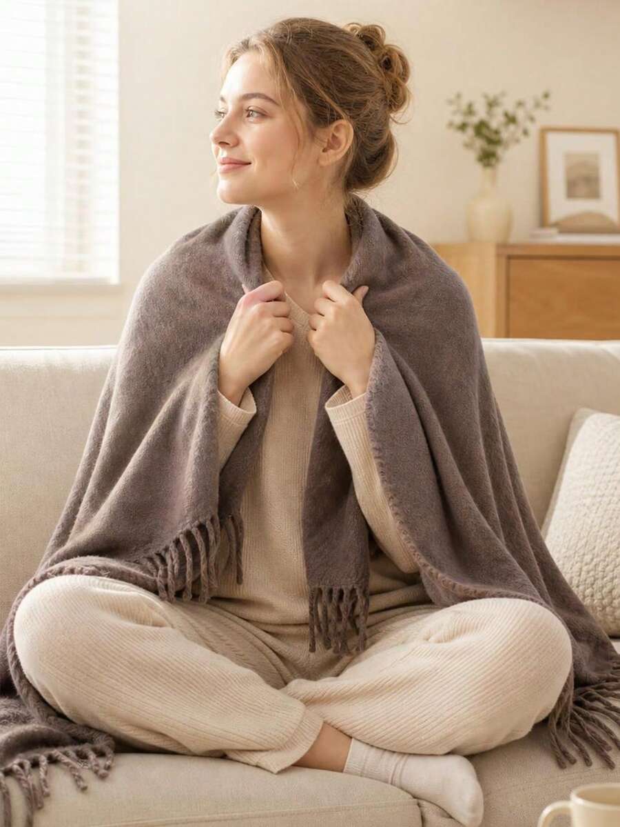 1pc All-Season Universal Minimalist Solid Color Chenille Sofa Cover, Soft And Comfortable European Luxury Style Throw Blanket, Air Conditioning Blanket, Nap Blanket, Fleece Blanket, Suitable For Bedroom And Living Room Home Decor, Room Decoration, Machine Washable And Hand Washable, Cat Scratch Resistant - Brown - View 1