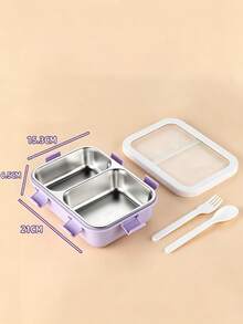 850ml Multi-Compartment Lunch Box, 304 Stainless Steel And PP Material Divided Meal Container, Includes Fork And Spoon Set, Leak-Proof Design, Suitable For School, Office And Travel, And Reusable - Multicolor - View 19