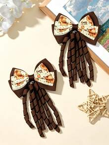2PCS Children's Cartoon Capybara Print Bow Hair Clips, Long Curly Ribbon Decor Hair Clips, Suitable For Daily Wear And Outings - Multicolor - View 7