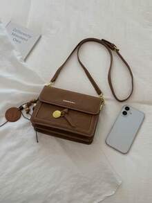 Dedoo Retro Suede Women Crossbody Square Bag, Solid Color, Stitching Metal, Flap Buckle, Daily Commute, Minimalist Retro Style, For Young Ladies All‑Season - Brown - View 6