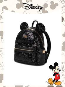 Disney Mickey Sequin Mini Backpack, Black Sequin With Mickey Ear Decoration - Black - View 2