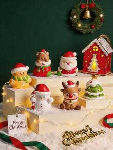 1pc Christmas Decoration Scene Setup Santa Claus Desktop Resin Figurine Small Gift Atmospheric Holiday Present - Multicolor - View 4