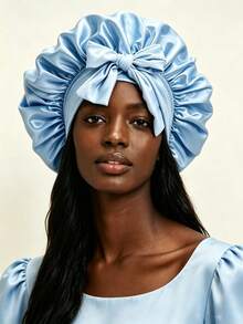 Large Satin Sleep Cap With Big Bow, Adjustable Long Tie, Suitable For Long Thick Hair Nighttime Hair Care - A - View 7