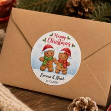 35-350pcs Custom Christmas Couple Name Stickers, Personalized Round Holiday Gift Labels, Festive Gingerbread Reindeer Santa Style, Customized Christmas Gift Stickers, Customizable Name Seals, Gift Wrapping Decor, Holiday Party Favors, Family - Multicolor - View 5