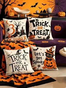 1/4 Stücke neue Halloween-Muster Kissenbezüge, Halloween-Thema Kissenbezüge, dekorative Kissenbezüge, quadratische Kissenbezüge, Halloween-Dekoration, dekorative Kissen, geeignet für Wohnzimmer, Sofa und Schlafzimmer Partydekoration, Kissenfüllung nicht enthalten - Verschiedenfarbig - Übersicht 7