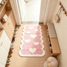 1pc Cute Wavy Edge Long Strip Rug, Pink Base Color With White Heart Pattern, Plush Texture, Sweet And Lovely, Hand-Cut With 1-5cm Error, Soft Foot Feel Long Strip Rug, Decorative Rug, Bedroom Decor, Small Rug, Rug, Home Decor, Living Room Rug, Bedroom Rug, Outdoor Rug, Washable Rug - Multicolor - View 2