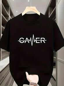 Unisex Casual Crew Neck Short Sleeve T-Shirt - Breathable Knit Fabric, Regular Fit, Black With White Lettering - Black - View 6