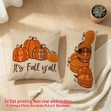 1件裝 It's Fall Y'all 南瓜圖案仿刺繡枕套，極簡鄉村風輕量聚酯纖維單面印花靠墊套，可手洗、機洗、乾洗，拉鍊封口，適用於居家、沙發、床、臥室、客廳、咖啡廳、展覽廳，裝飾枕套，節日派對裝飾 - 橘色 - 查看 5