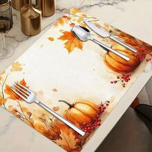 1/4/6pcs Autumn Series Watercolor Pumpkin & Berry Pattern Printed Placemats, Heat-Resistant Table Mats For Home Kitchen/Dining Table Protection, Party Scene Decor - Multicolor - View 11