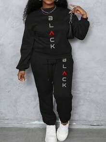 Women's 2 Pieces Loungewear Set, Letter Print Drawstring Hoodie & Sweatpants Set, Casual Long Sleeve Loungewear Set, Suitable For Home Wear, Outdoor Sports And Winter Wear - Black - View 3