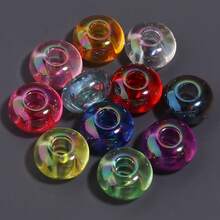 20pcs/Pack 14*8mm Acrylic Transparent Coated Large Hole Flat Beads DIY Phone Chain Necklace Keychain Decoration Loose Beads Handicrafts Home Decor Flat Round Beads - Transparent Plated Large Hole Flat Bead - View 5