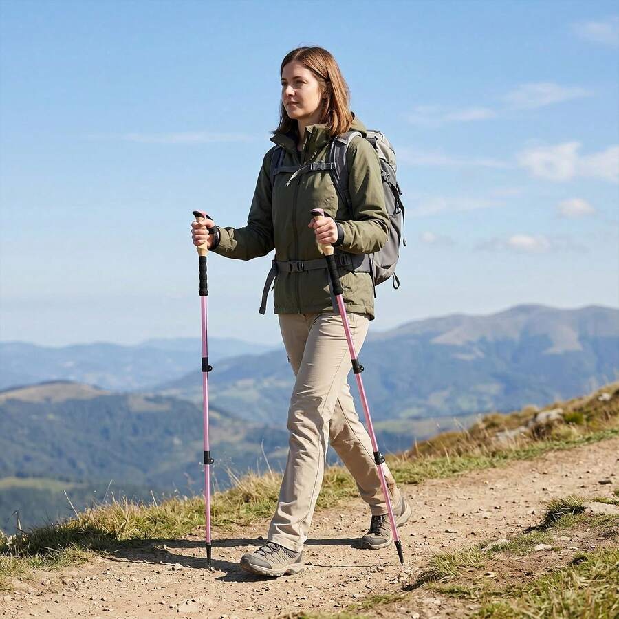 Adjustable Trekking Poles Lightweight Hiking Sticks Hiking Poles - Pink - View 1