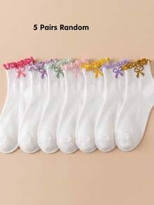 20/10/5 Pairs Random Sweet Heart Ruffle Trim Girls Socks, Soft Breathable Mid-Calf Socks, Back To School Autumn Socks, Halloween Christmas Party Socks - Multicolor - View 20