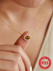 1pc S925 Sterling Silver Eye Pendant Necklace For Women, Elegant High-End Design, Sophisticated French Fashion Artistic Style, Versatile Collarbone Chain For Daily Commute, Birthday Gift For Girlfriend And Best Friend - Eye - View 1