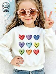 Girls' Cotton Top, Printed, Comfortable, Relaxed-Fit Dropped-Shoulder Sweatshirt, Round-Neck Oversized Sweatshirt - White - View 4