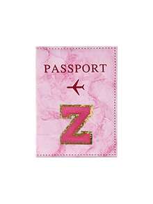 1件裝玫瑰紅毛巾刺繡 A-Z 字母印花護照套，中性 RFID 復古商務護照夾，多功能旅行收納包，旅行配件，旅行錢包，護照套，海灘度假包，夏季 - 粉色 - 查看 35