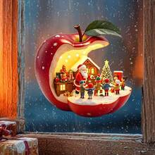 1pc Christmas Red Apple Santa Claus House Window Sticker, Holiday Home Glass Decor, Celebrate Christmas, Suitable For Windows, Doors, Living Room, Bedroom, Kitchen, Dining Area, Hallway And Apartment Interior Spaces - 1PC - View 5