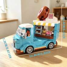 Street Scene Food Truck Building Block Model, Built-In Miniature Working Scene, Detailed Realistic Restaurant Scene Display, Exquisite Desktop Ornament Bedroom Decor, 3D Adult Stress Relief Assembly Toy, Christmas Gift, 400+PCS - Multicolor - View 10