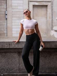 Women's Solid Color Yoga Long Loose Wide Leg Pants, Comfortable And Slimming, Suitable For Running, Fitness And Yoga, Versatile Sporty Style - Black - View 11