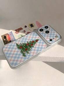 Compatible With Iphone17/17PRO/17PROMAX/17Air/16/16e/16PRO/16PROMAX/16PLUS/15/14/13/12/11/X/XS/XR Series, 1pc Fashionable Personalized Plaid Christmas Tree Pattern Full Coverage Button Classic Anti-Drop Metallic Paint Premium Texture Soft Texture PU Leather Phone Case, Suitable As Birthday Gift, Holiday Gift For Friends, Family, Couples, Yourself - Multicolor - View 5