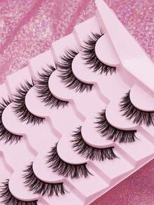 7 Pairs Fluffy Thin Natural Long False Eyelashes, Full Length Winged Strip Lashes, Lightweight And Reusable, Suitable For Daily, Wedding And Holiday Makeup - Black - View 7