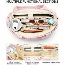 1pc Large Capacity Women's Quilted Tote Bag Set, Multi-Compartment Storage, With Cup Holder And Laptop Sleeve, Suitable For Daily Commute, Short Trips, Weekend Getaways, Spring Travel Essential, Can Be Given As A Gift For Women - Multicolor - View 4