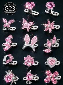 1Pc Pink Series G23 Titanium CZ Inlaid Dermal Anchor Hypoallergenic Body Piercing Jewelry For Daily Wear - Pink - View 1