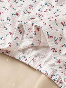 2pcs/Set Women's Elegant Pajama Set, Lace Embroidered V-Neck Button Decor Backless Top With Shorts, Comfortable Cute Floral Home Sleepwear Set - White - View 7