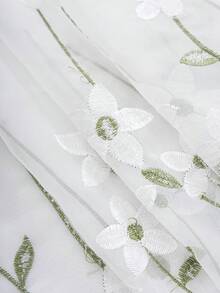 1pc Fresh Floral Embroidered Coffee Curtain, Kitchen Small Window Curtain, Suitable For Kitchen Cabinet, Bay Window, Door Curtain Divider, Home Decor - Mint Green - View 11