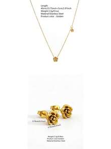 VceTd 1/2/3PCS Elegant Style Rose Shaped Stainless Steel Women Jewelry Set Suitable For Daily Wear Or Wedding Or Holiday Gift - Yellow Gold - View 2