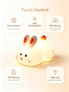 1 Buah Lampu Malam LED Kelinci Putih Isi Ulang, Lampu Suasana Pengisian USB, Lampu Samping Tempat Tidur Cahaya Lembut, Hadiah Dekorasi Kamar Tidur, Dekorasi Kamar Kawaii, Cocok Untuk Ibu dan Bayi, Menyusui di Malam Hari, Lampu Samping Tempat Tidur Pelindung Mata Anak, Hadiah Ulang Tahun, Lampu Meja Kecil Suasana Romantis, Cahaya Hangat, Mainan Bercahaya - MultiWarna - View 5