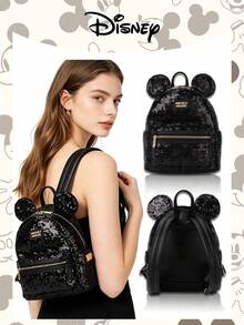 Disney Mickey Sequin Mini Backpack, Black Sequin With Mickey Ear Decoration - Black - View 12